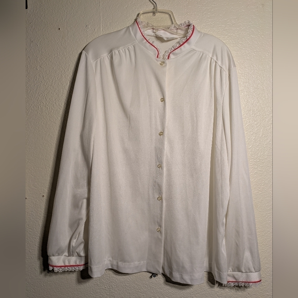Lady Devon White Button-Up Women's Blouse Xl